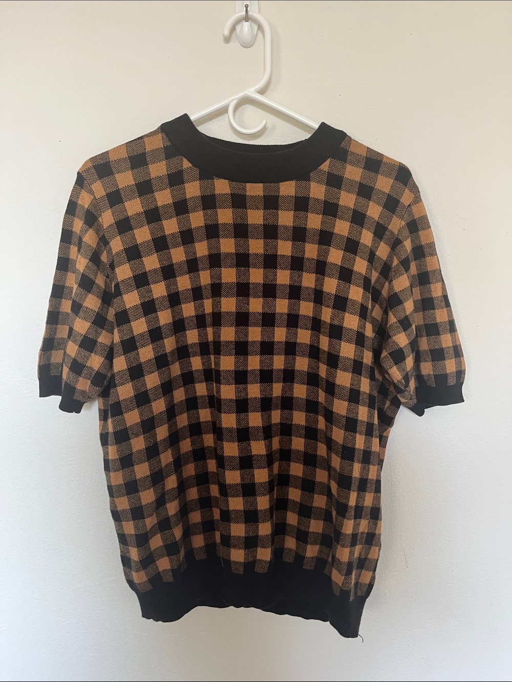 Oversized Check Knit Top
